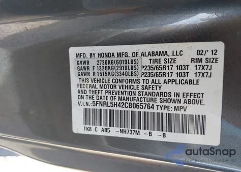 2012 Honda Odyssey Ex из США, поврежденный, VIN 5FNRL5H42CB065764